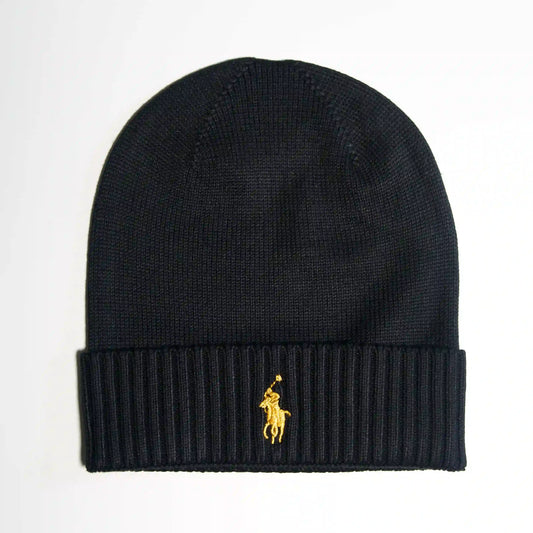Ralph Lauren Unisex Black Beanie Golden Pony Winter Hat