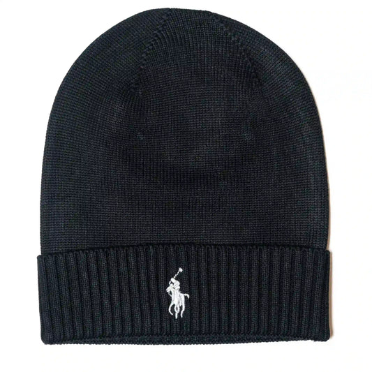 Ralph Lauren Unisex Black Beanie Grey Pony Winter Hat