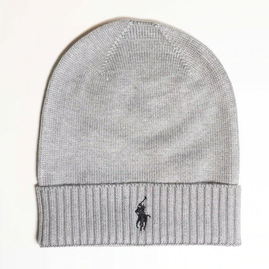 Ralph Lauren Unisex Gray Winter Hat Beanie Black Pony